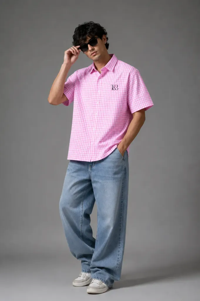 Blush Ghingam Boxy Shirt (S)