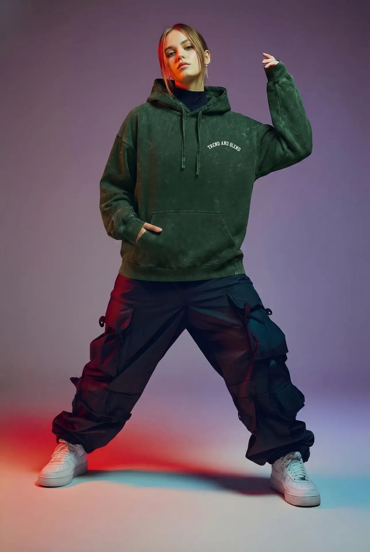 Acid Wash Hoodie Bottle Green