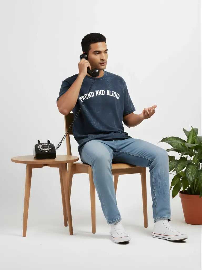 Unisex Acid Wash Tee Navy