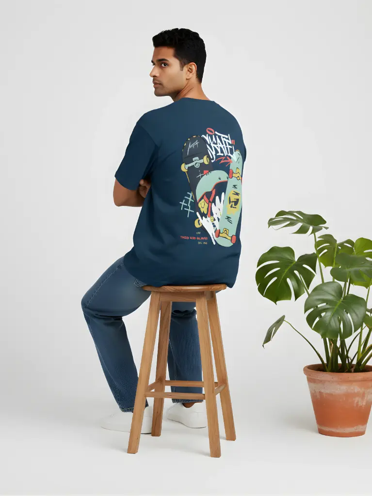 Skatter Unisex Oversized Navy T-Shirt