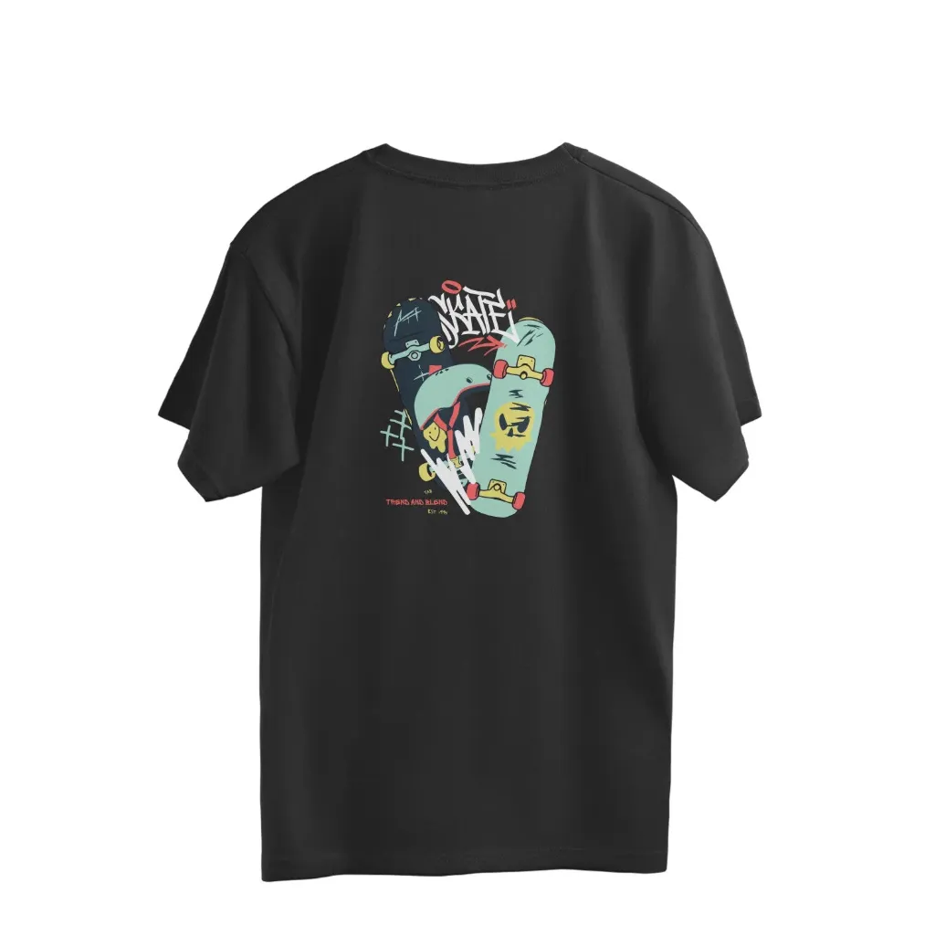 Skatter Unisex oversized Black T-shirt (XS)