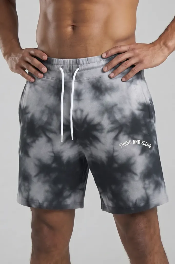 TIE AND DYE SHORTS WHITE BLACK (M)