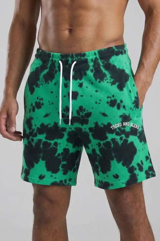 TIE AND DYE SHORTS GREEN BLACK (Black, XS)