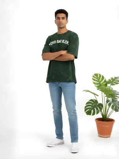 Unisex Acid Wash Tee Bottle Green